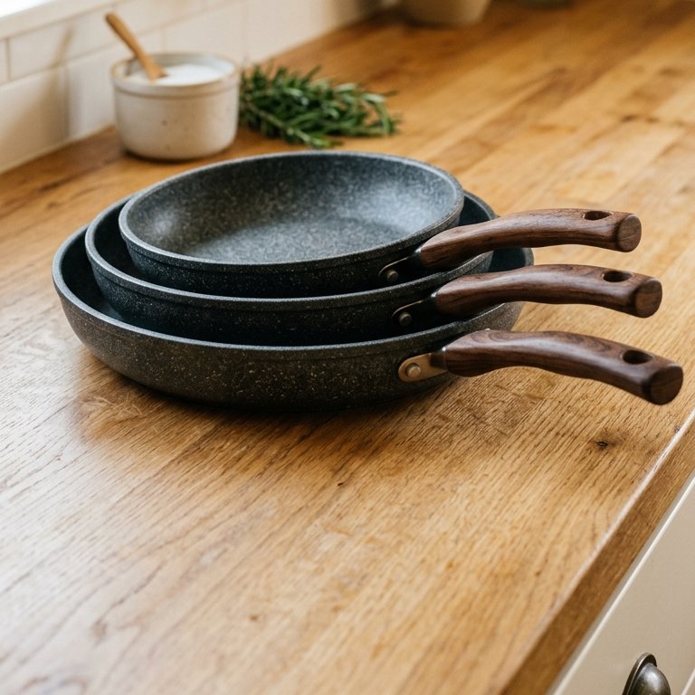 Nonstick and steel pans ready to use